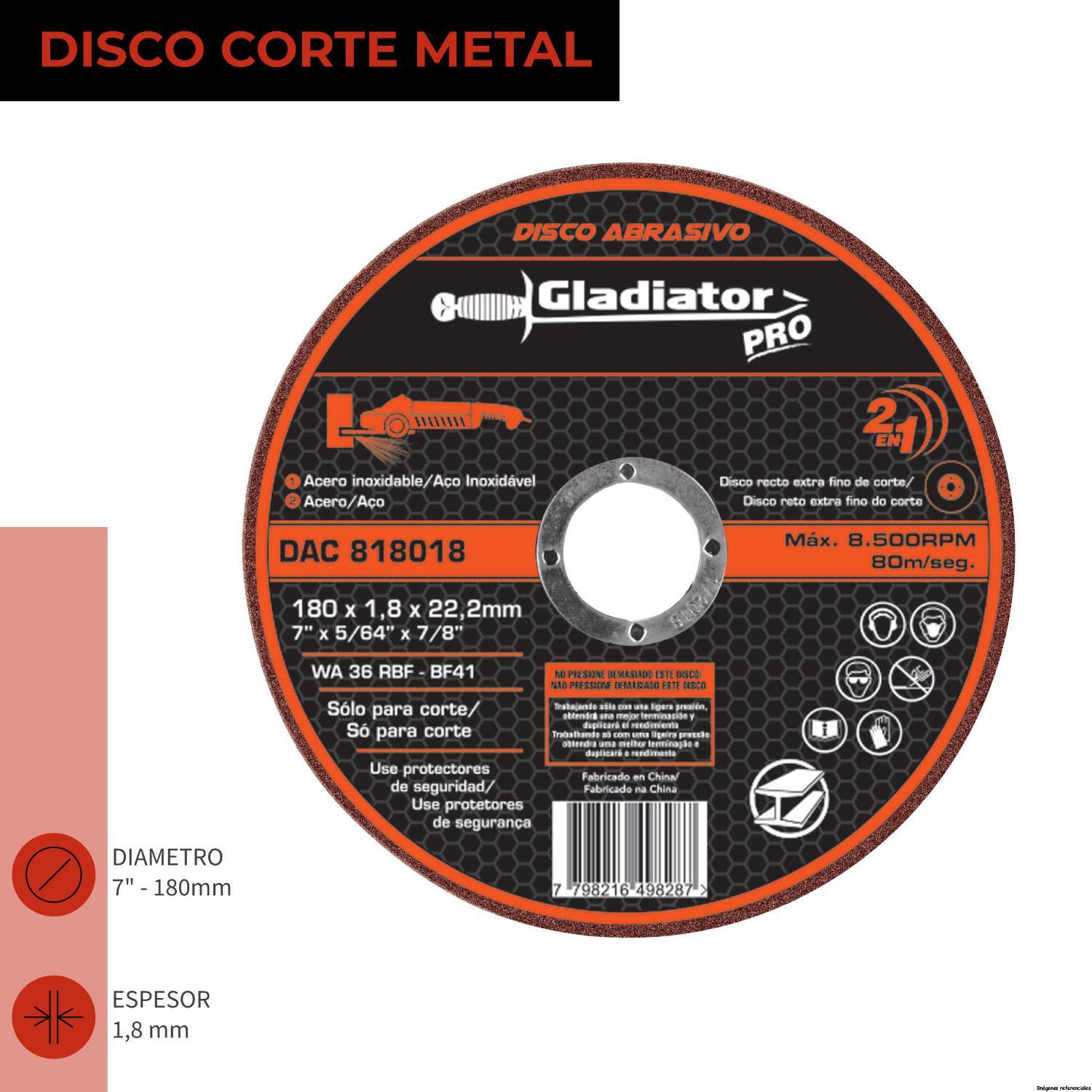 DISCO CORTE 7′ x 1.8mm METAL/INOX DAC 818018
