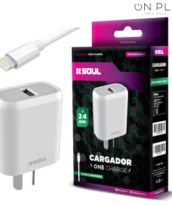 CARGADOR RAPIDO SOUL ONE CHARGE 2.4 + CABLE LIGHTNING IPHONE