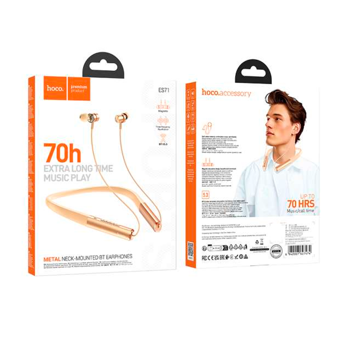 Audífonos Bluetooth Hoco Es71 Sport 70h Naranjo - Imagen 3