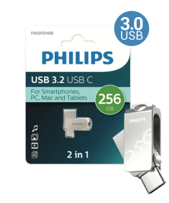 Pendrive Philips 256 GB 2 en 1 Usb Tipo C Gris